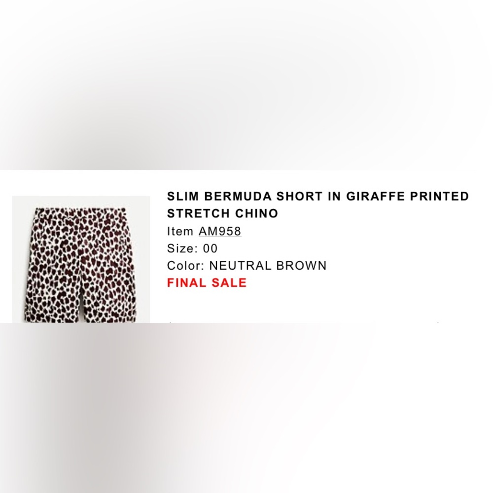 J Crew Slim Bermuda Short in Giraffe Print Stretch Chino